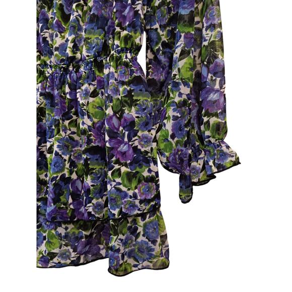 Y2K VINTAGE Ruffled Blouse Top L Floral Purple Green Whimsigoth Cottage Coquette - Picture 3 of 12